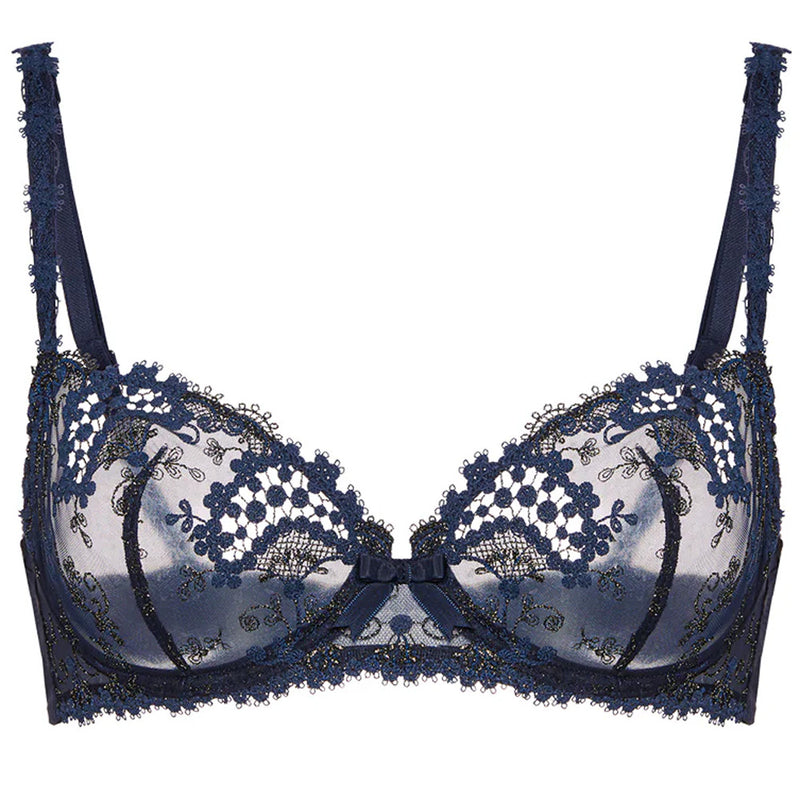 'Wish' Midnight Blue Half Cup Bra, by Simone Pérèle (pack shot, front view).