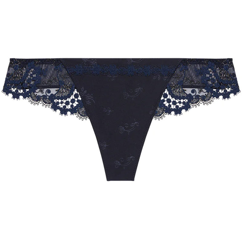 'Wish' Midnight Blue Tanga, by Simone Pérèle (pack shot, front view).