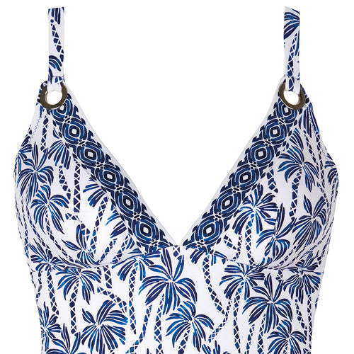 Barth collection 'Cali' Blue-on-White V-Neck Padded Swimsuit, by Tessy (pack shot, detail).