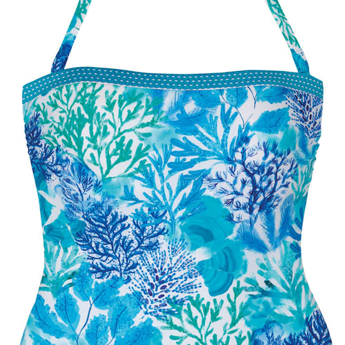 Coral collection 'Ocean' Bandeau Swimsuit in Blue, by Tessy (pack shot, front detail).