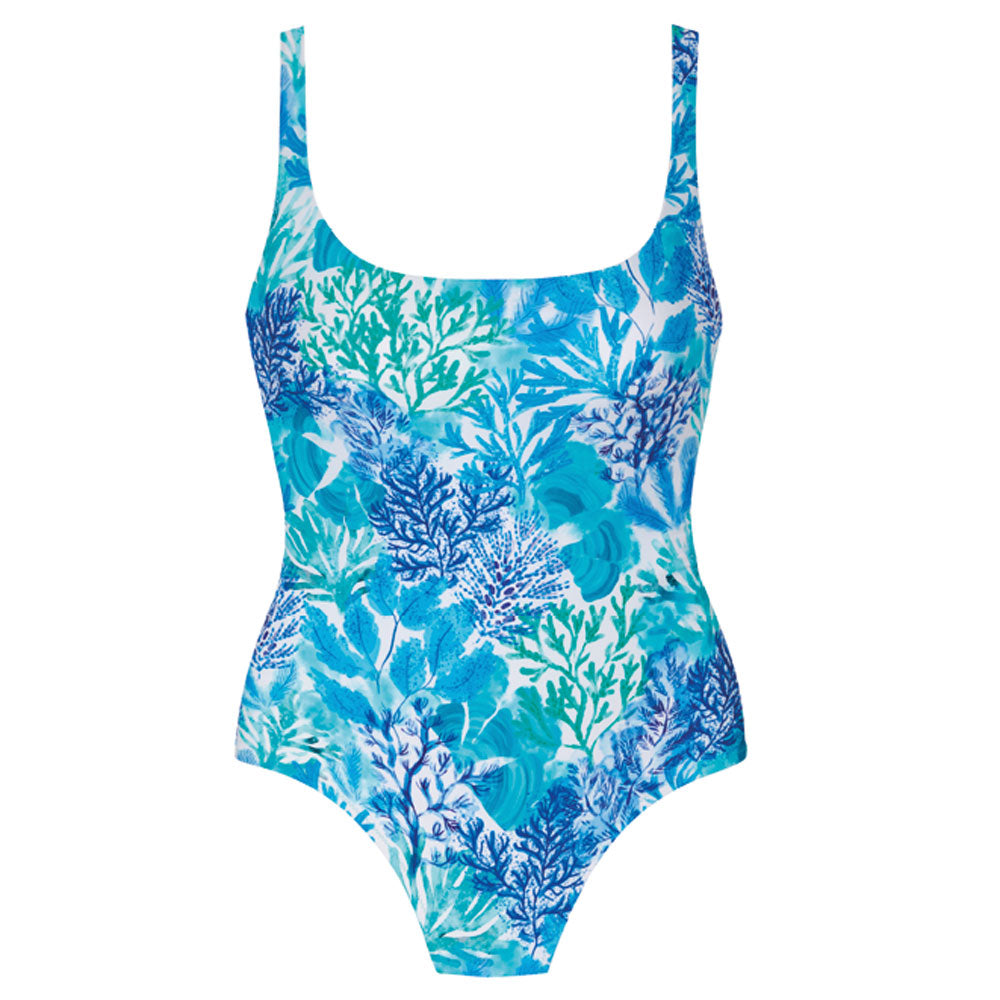 Tessy 'Pacific' Square Neck Swimsuit in Blue (pack shot, front).