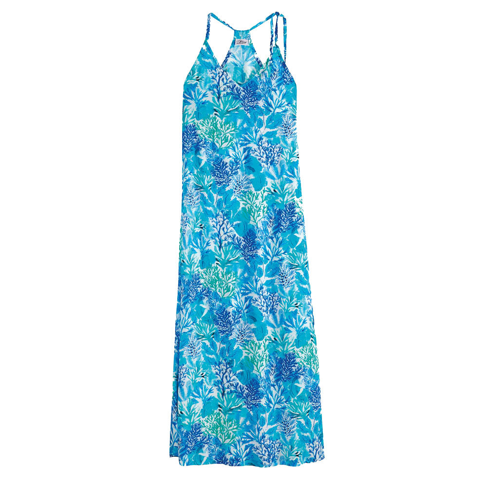 'Leia' Long Beach Dress in Blue, by Tessy (pack shot, front).
