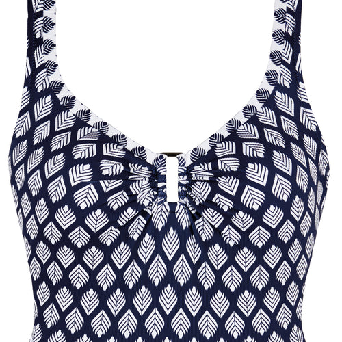 Habana collection 'Bambu' White-on-Navy-Blue Padded Swimsuit, by Tessy (pack shot, detail).