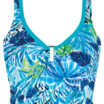 Tessy Haiti collection 'Marabu' Blue and Green Swimsuit (pack shot, front close-up).