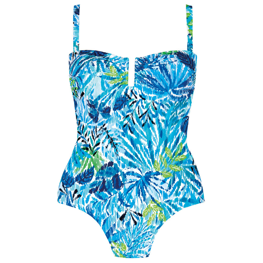 Tessy Haiti collection 'Ocean' Blue and Green Balconette Swimsuit (pack shot, front).