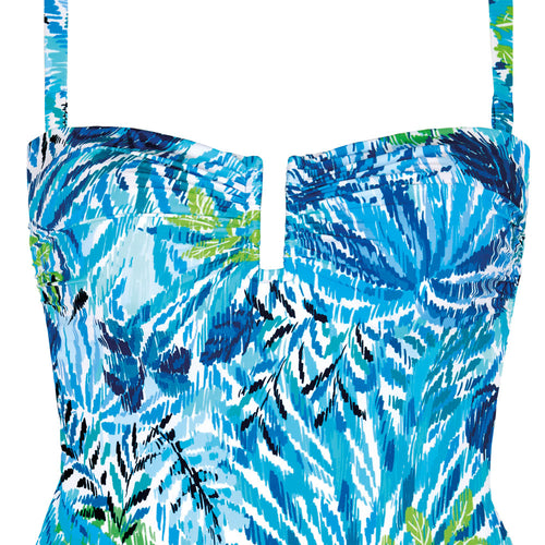 Tessy Haiti collection 'Ocean' Blue and Green Balconette Swimsuit (pack shot, front close-up).