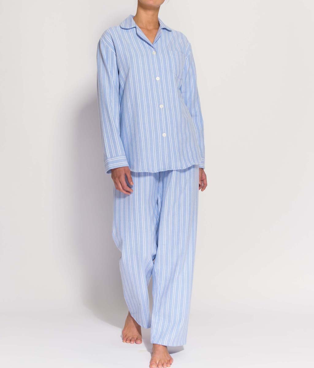 British Boxers Two-Fold Flannel (Westwood Blue Stripe) Pyjamas - Sandra Dee - Product Shot - Front