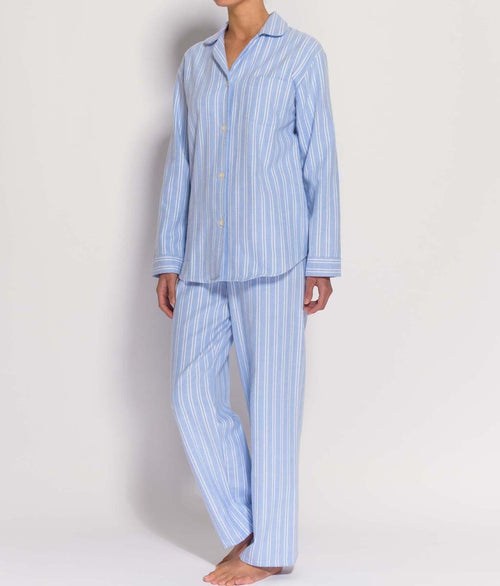 British Boxers Two-Fold Flannel (Westwood Blue Stripe) Pyjamas - Sandra Dee - Product Shot - Front