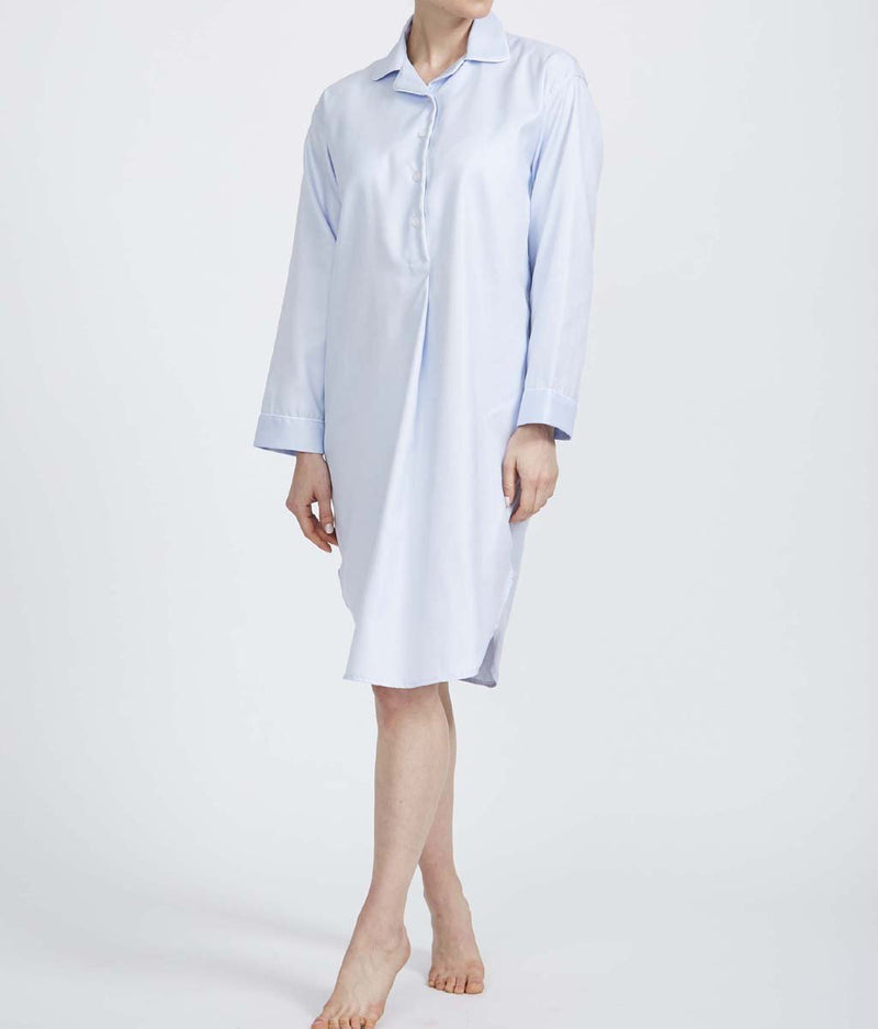 British Boxers Two-Fold Herringbone (Pearl Blue) Nightshirt - Sandra Dee - Product Shot - Front