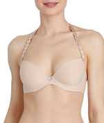 L'Aventure 'Tom' (Caffé Latte) Padded Plunge Bra - Sandra Dee - Model Shot - Front - Halterneck