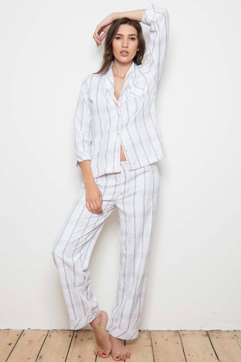 Cottonreal 'Check & Stripe' Cotton Lawn Striped Pyjama