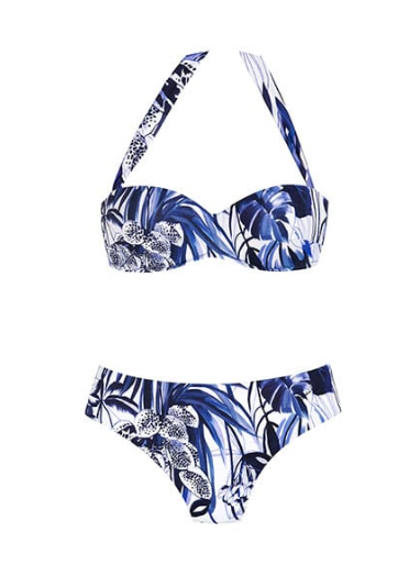 Roidal Blue Palm Rena Padded Underwired Bikini with Mid Rise Brief
